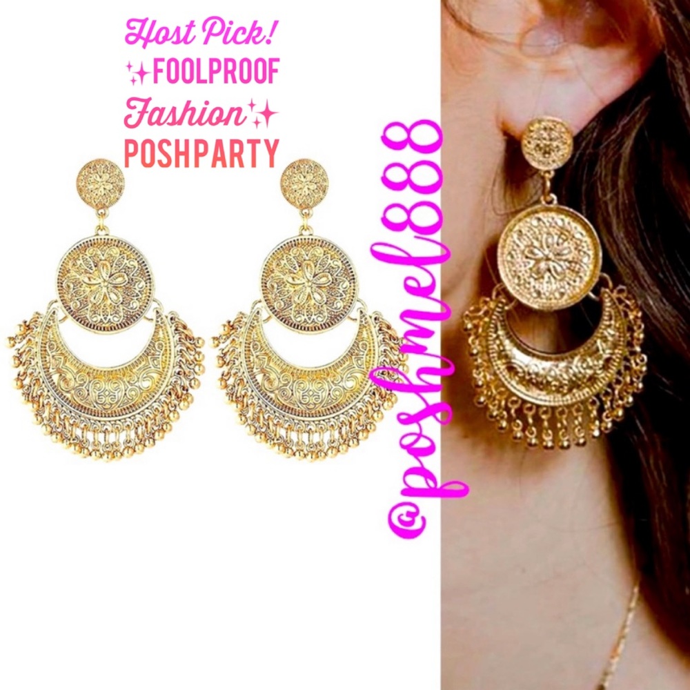 .::GoddessWear::.Glimmering Gold Exotic Bohemian STATEMENT Chandelier Ea…